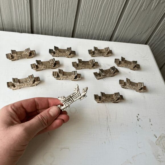 VTG 70s Solid Pewter Chopstick Rests Set of 12 – Heavy, Geometric Design - Picture 7 of 11